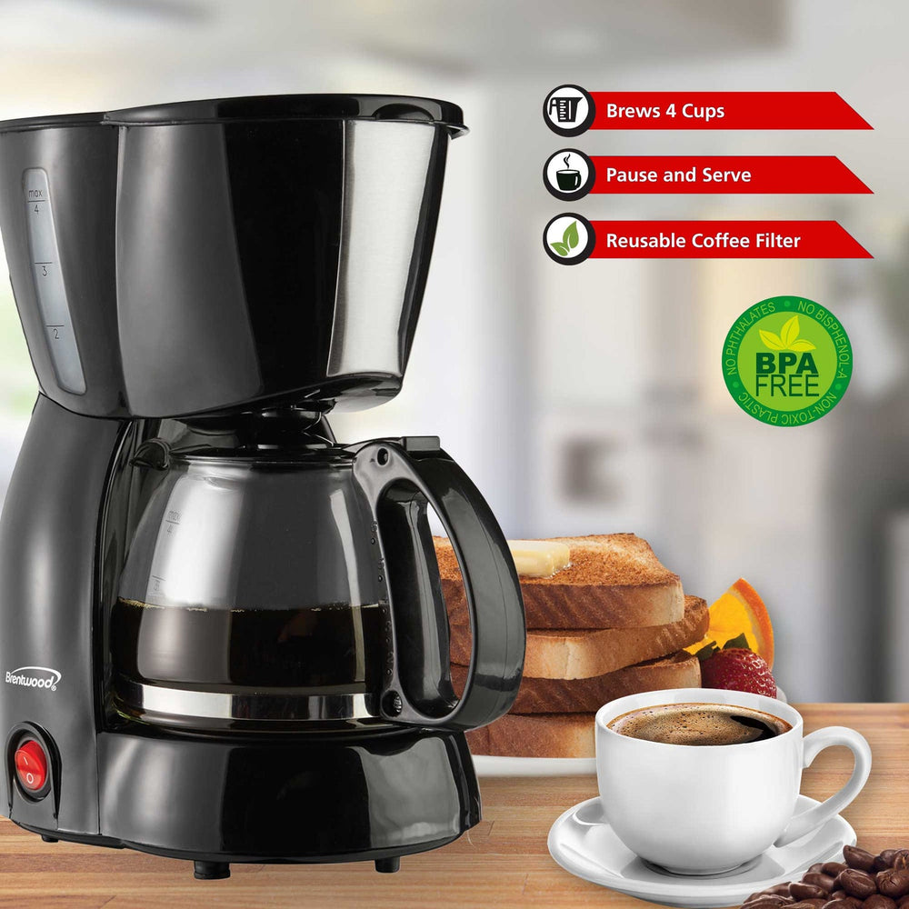 Brentwood 650W 4-Cup Coffee Maker, Black - view 2