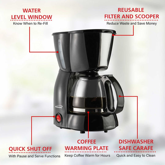Brentwood 650W 4-Cup Coffee Maker, Black - view 6