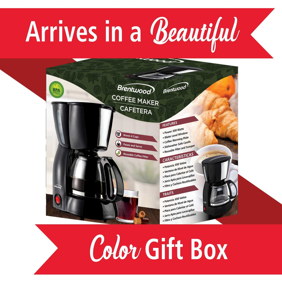 Brentwood 650W 4-Cup Coffee Maker, Black - view 7