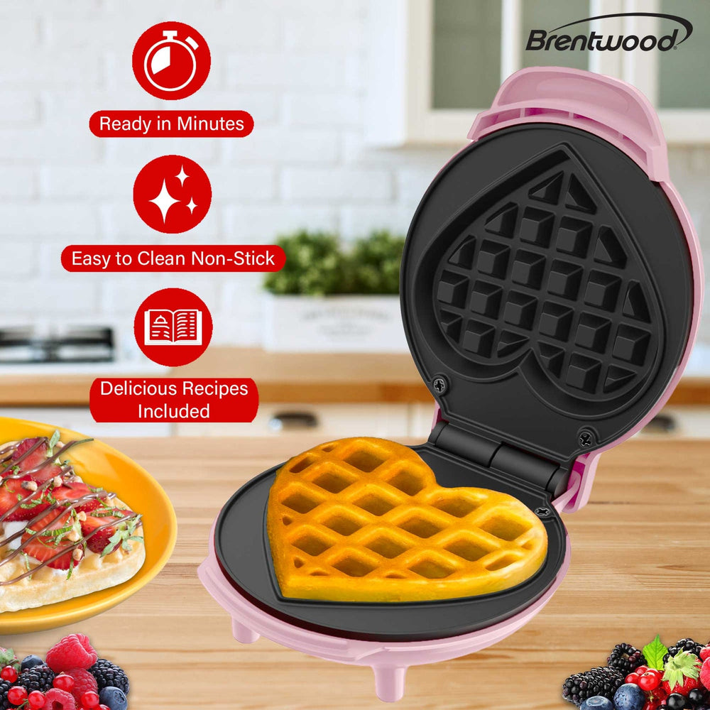 Brentwood 4 In. 400W Nonstick Mini Heart-Shaped Waffle Maker, Pink - view 2