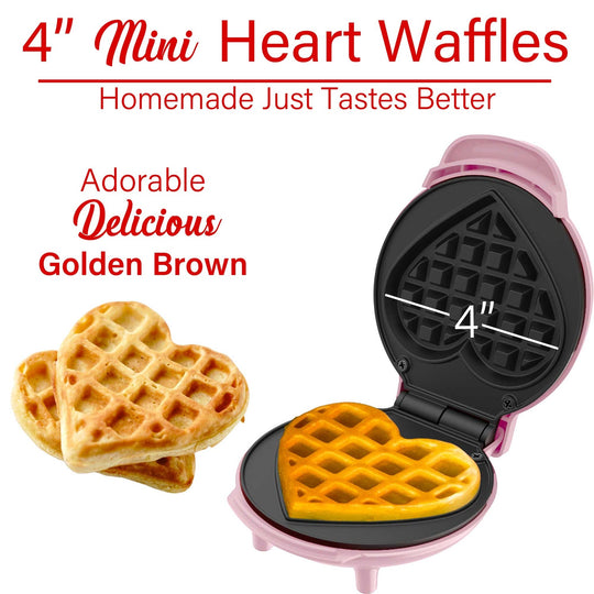 Brentwood 4 In. 400W Nonstick Mini Heart-Shaped Waffle Maker, Pink - view 3