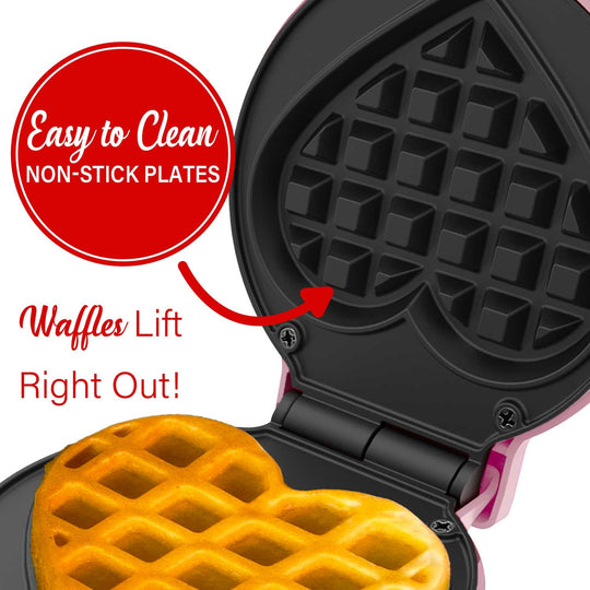 Brentwood 4 In. 400W Nonstick Mini Heart-Shaped Waffle Maker, Pink - view 6