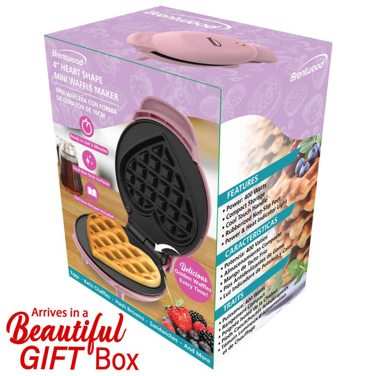 Brentwood 4 In. 400W Nonstick Mini Heart-Shaped Waffle Maker, Pink - view 7
