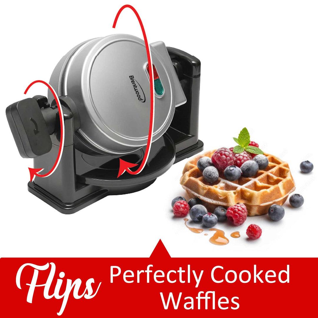 Brentwood 5 In. Nonstick Flip Belgian Waffle Maker, Silver - view 2