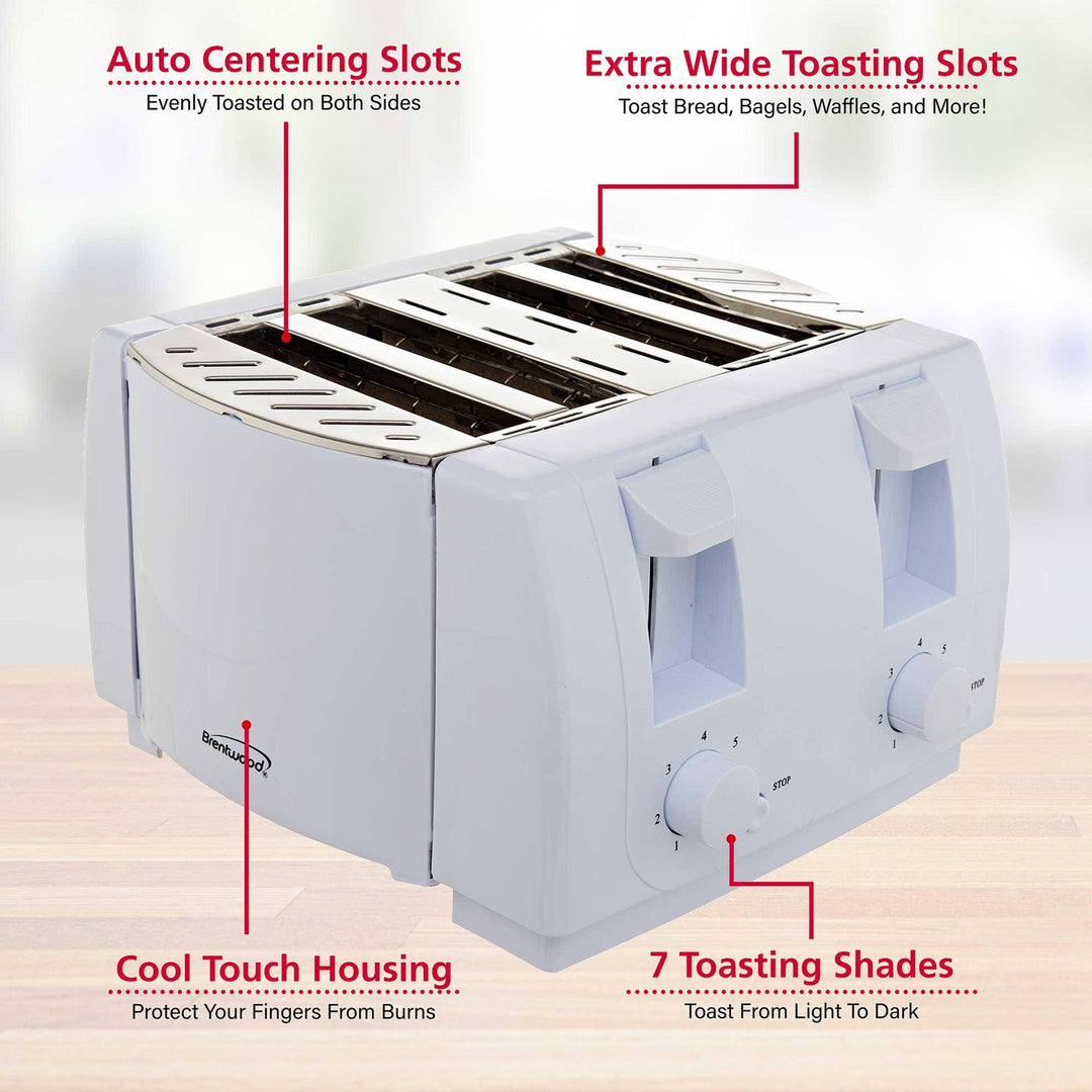 Brentwood Cool-Touch 4-Slice 1,300W Extra-Wide Slot Toaster, White - view 5