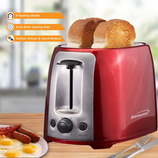Brentwood Cool-Touch 2-Slice 800W Extra-Wide Slot Toaster, Red - view 3