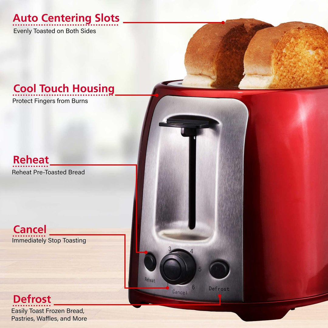 Brentwood Cool-Touch 2-Slice 800W Extra-Wide Slot Toaster, Red - view 7