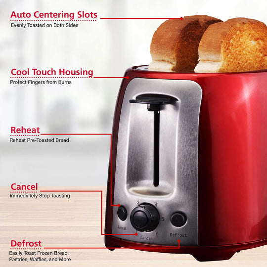 Brentwood Cool-Touch 2-Slice 800W Extra-Wide Slot Toaster, Red - view 7