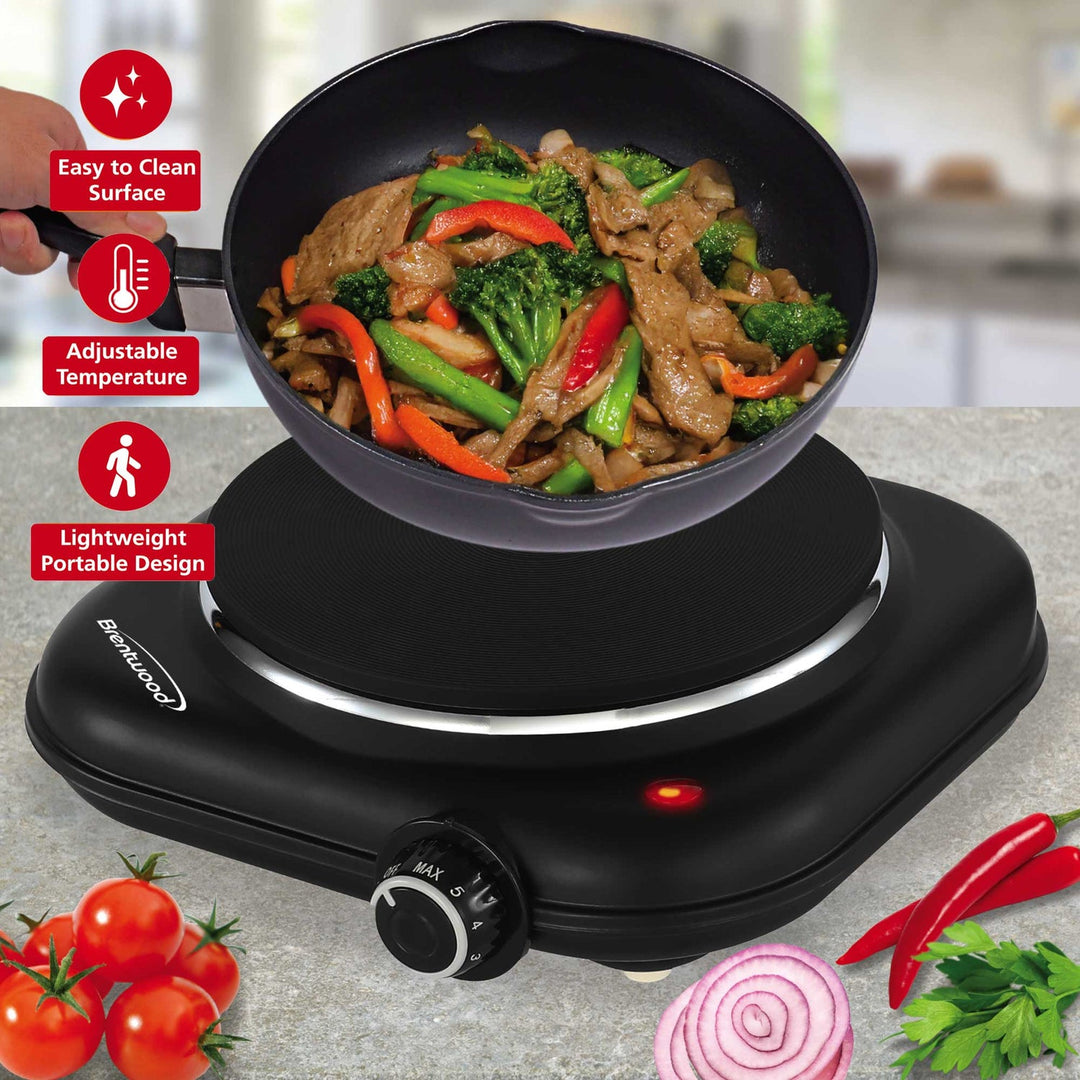 Brentwood 1,100W Single Cast Iron Countertop Electric Burner, Black - view 2