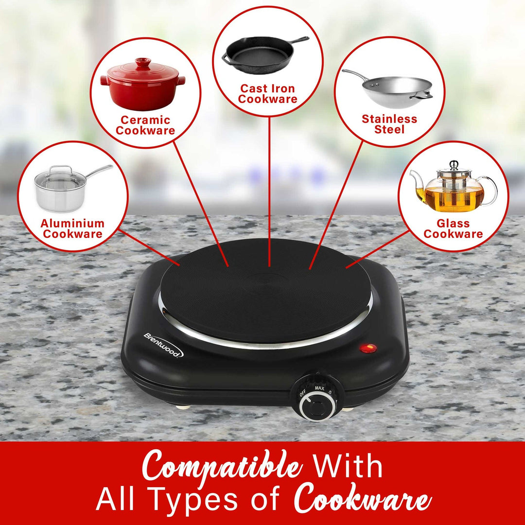 Brentwood 1,100W Single Cast Iron Countertop Electric Burner, Black - view 3