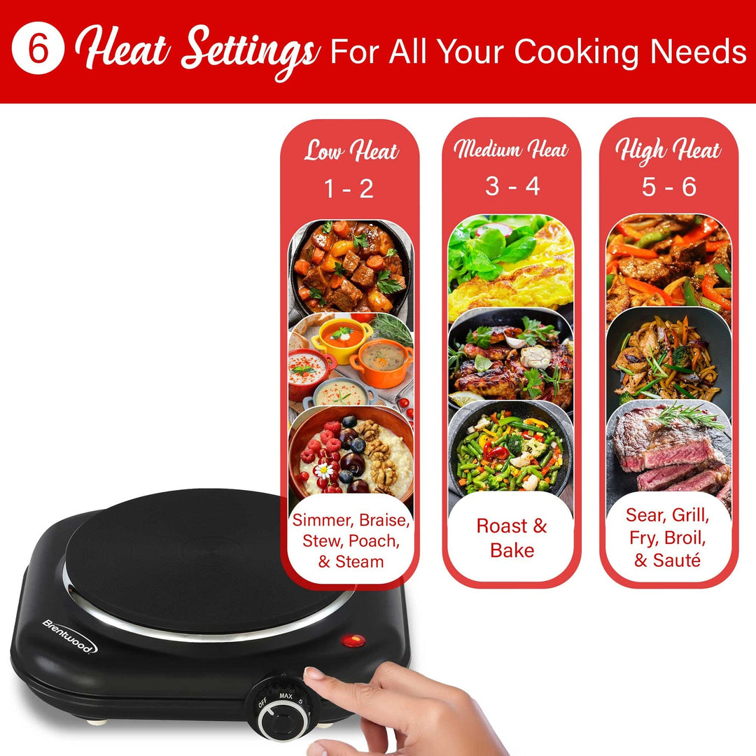 Brentwood 1,100W Single Cast Iron Countertop Electric Burner, Black - view 4