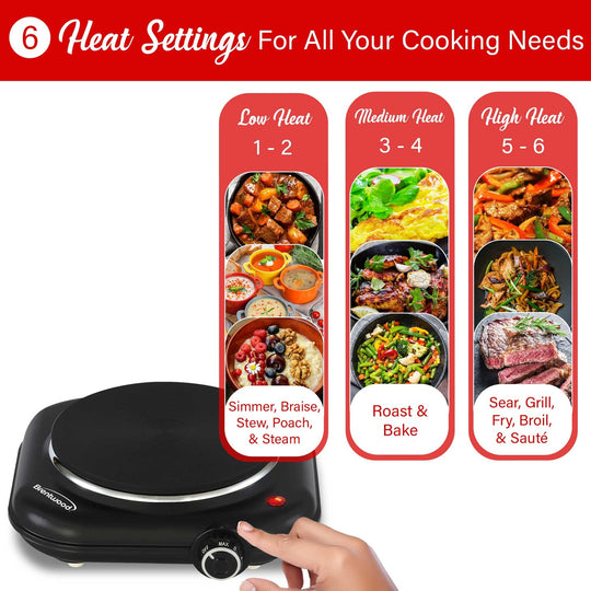 Brentwood 1,100W Single Cast Iron Countertop Electric Burner, Black - view 4