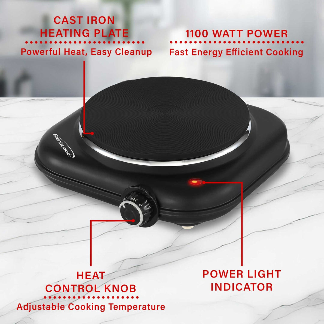 Brentwood 1,100W Single Cast Iron Countertop Electric Burner, Black - view 7