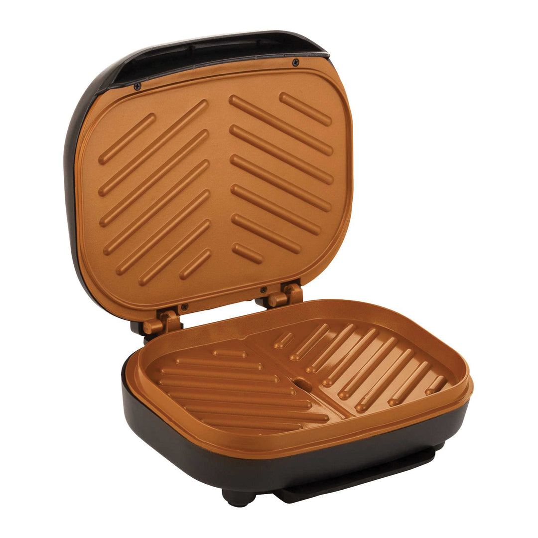 Brentwood 2-Serving Nonstick Copper Indoor Grill & Panini Press, 750W, Black