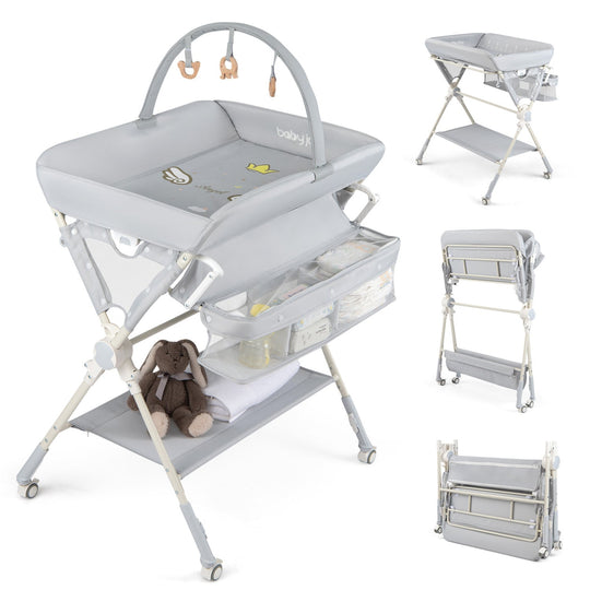 Baby Changing Table Foldable Diaper Changing Station with Storage Bag and Shelf