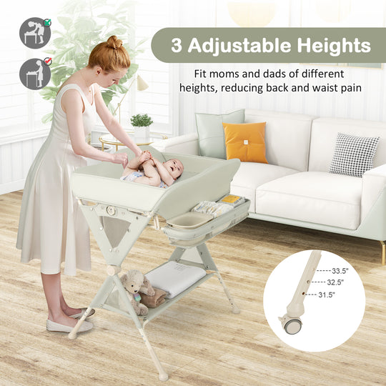 Baby Diaper Changing Table with Water Basin Wheel-Green