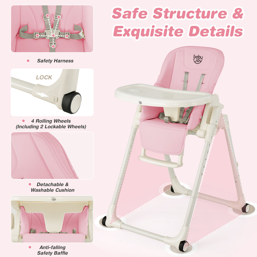 4-in-1 Baby High Chair with 6 Adjustable Heights-Pink