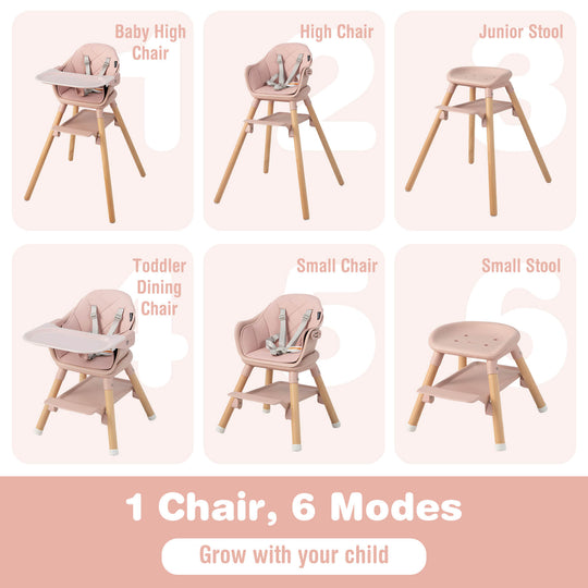 6-in-1 Baby High Chair with Removable Dishwasher and Safe Tray-White