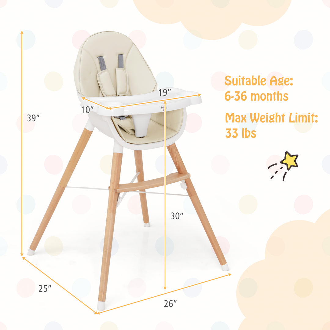 Baby High Chair with Dishwasher Safe Tray-Beige