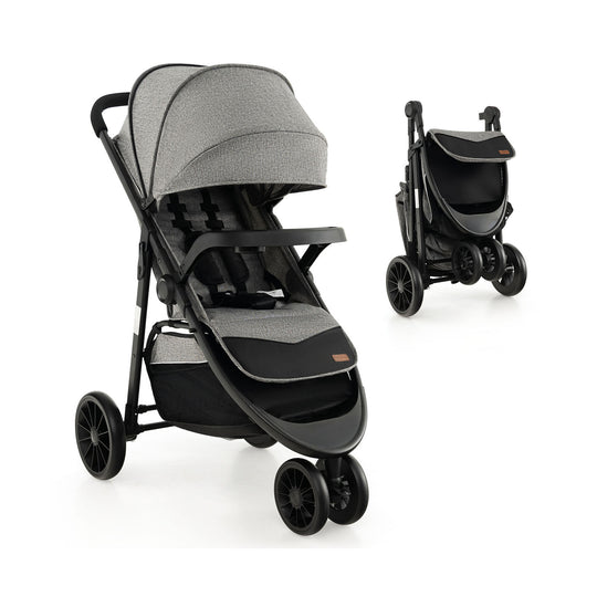 Baby Jogging Stroller with Adjustable Canopy for Newborn-Gray