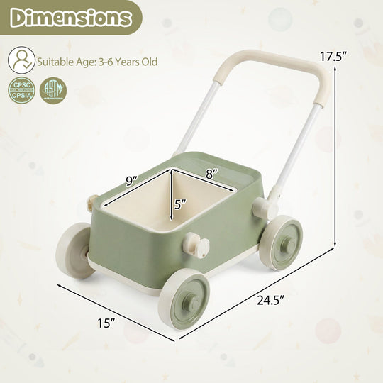 Push Walker with Storage Basket and Foldable Handle