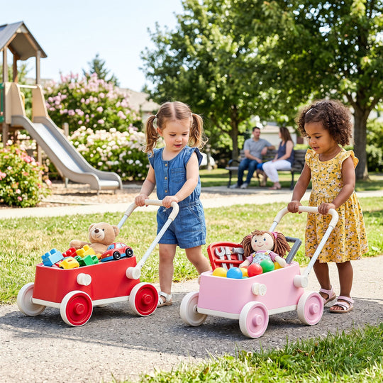 Push Walker with Storage Basket and Foldable Handle