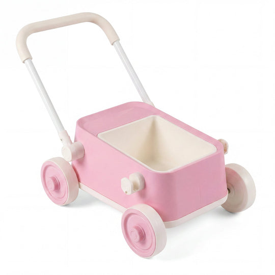 Push Walker with Storage Basket and Foldable Handle
