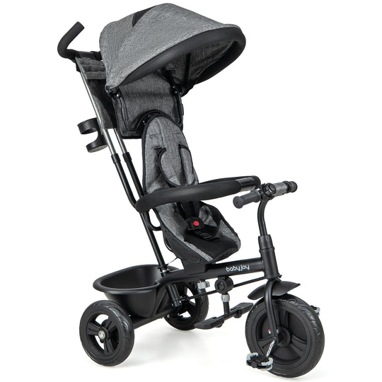 4-in-1 Baby Trike Kids Tricycle with Removable Canopy and Adjustable Push Handle-Gray