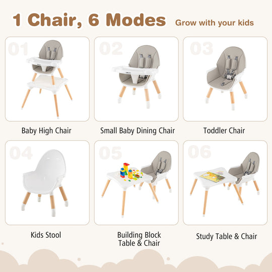 5-in-1 Baby Wooden Convertible High Chair