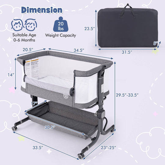 Bedside Sleeper Bassinet with 6-Level Adjustable Height