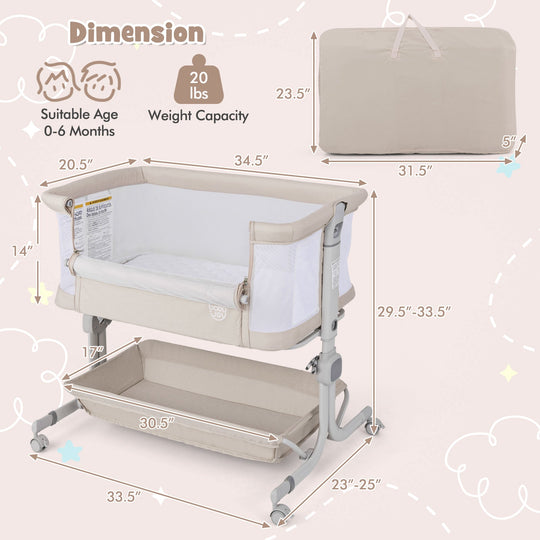 Bedside Sleeper Bassinet with 6-Level Adjustable Height