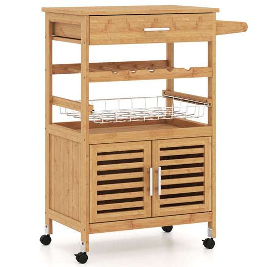 Rolling Kitchen Island Cart with Wine Rack and Storage