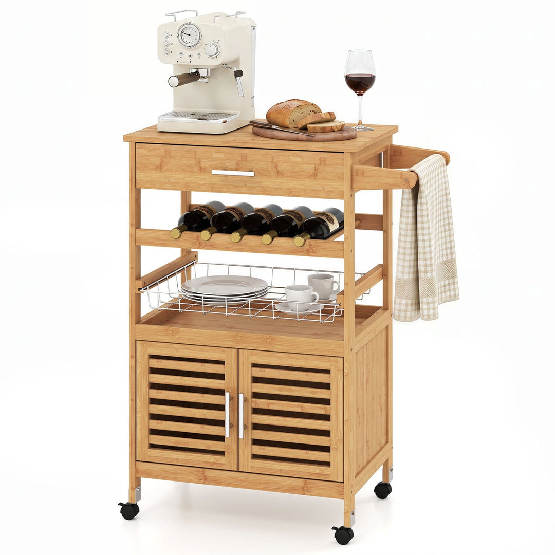Rolling Kitchen Island Cart with Wine Rack and Storage