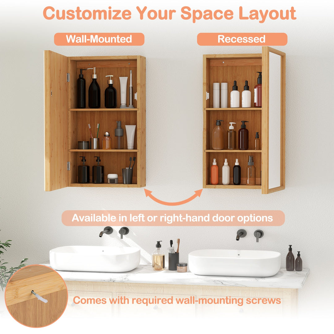Bamboo Small Medicine Cabinet with Mirror Door and Removable Shelves-Natural