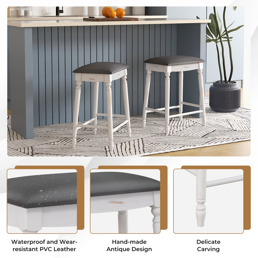 29 Inch Bar Stool Set of 2 with Padded Seat Cushions and Wood Legs-29 inches