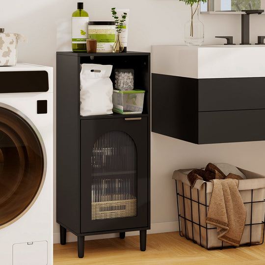 Bathroom Floor Cabinet with Adjustable Shelf and Glass Door