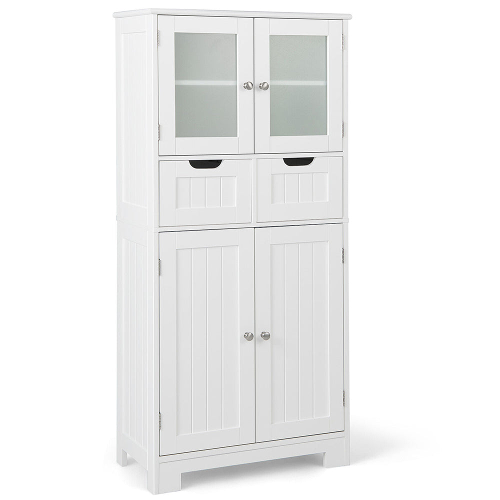 3 Tier Freee-Standing Bathroom Cabinet with 2 Drawers and Glass Doors