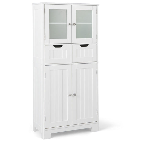 3 Tier Freee-Standing Bathroom Cabinet with 2 Drawers and Glass Doors