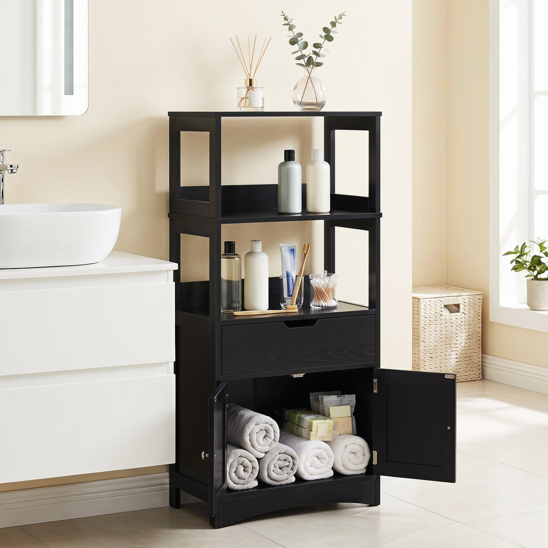Bathroom Floor Cabinet with Open Shelves and Drawer
