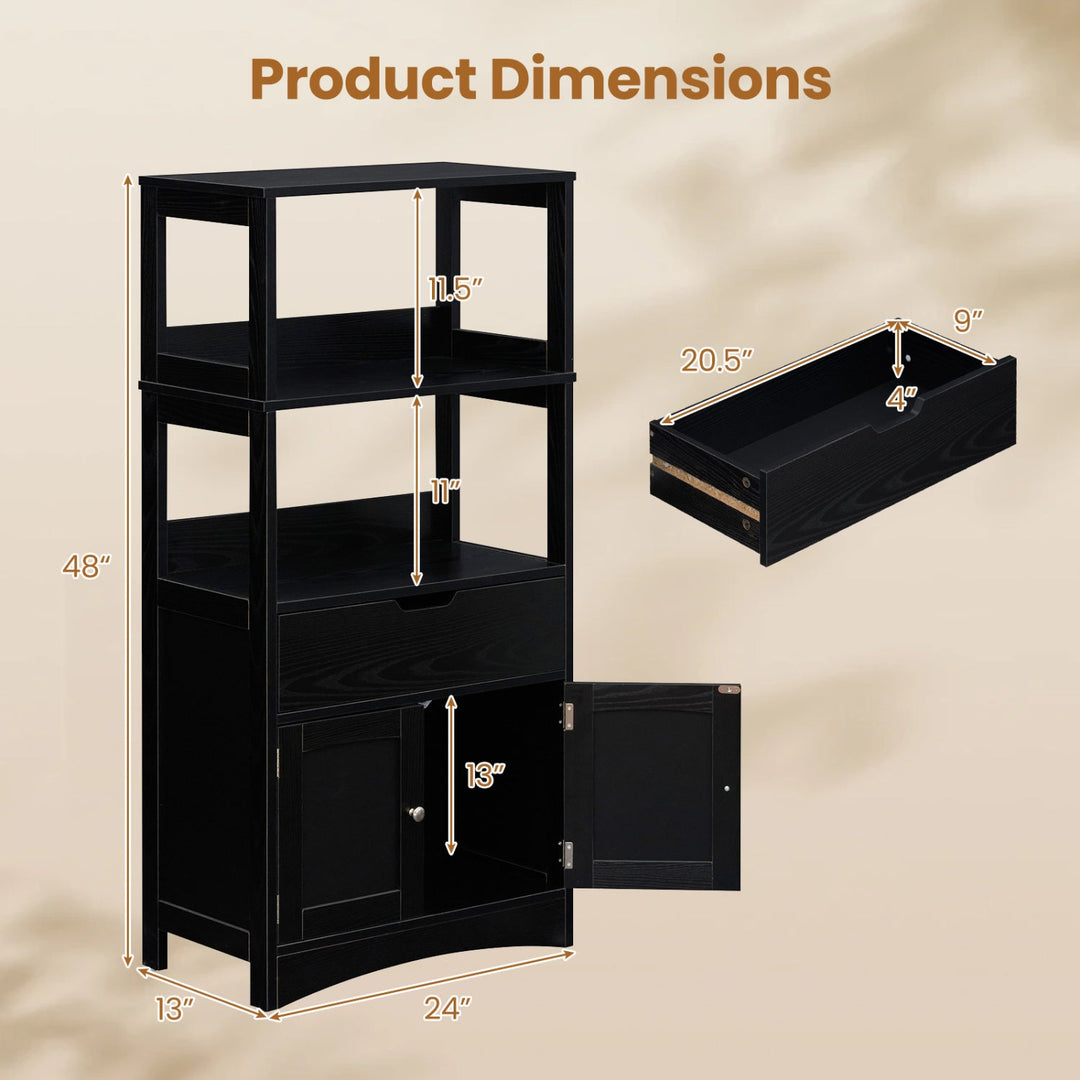 Bathroom Floor Cabinet with Open Shelves and Drawer