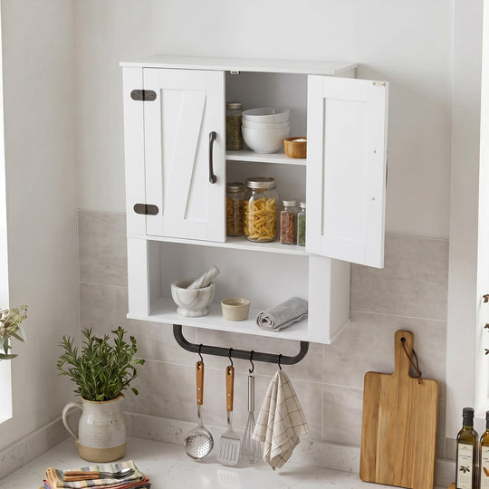 Bathroom Wall Cabinet with Barn Doors and Towel Bar