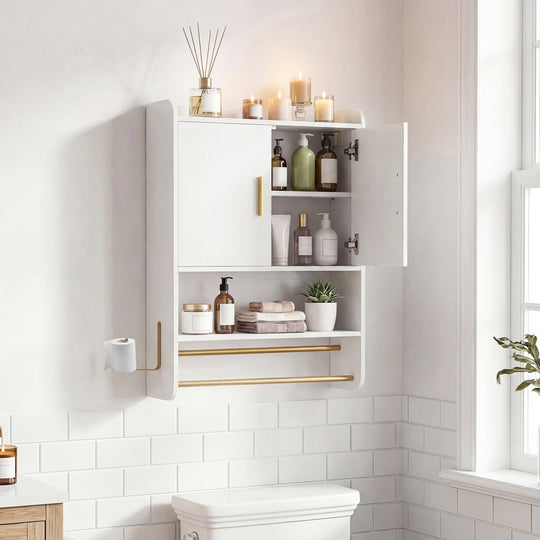 Wall Mounted Bathroom Cabinet with Towel Bars and Adjustable Shelf