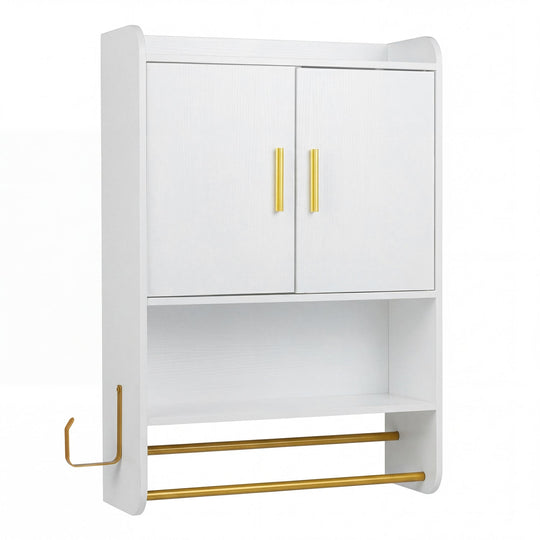 Wall Mounted Bathroom Cabinet with Towel Bars and Adjustable Shelf