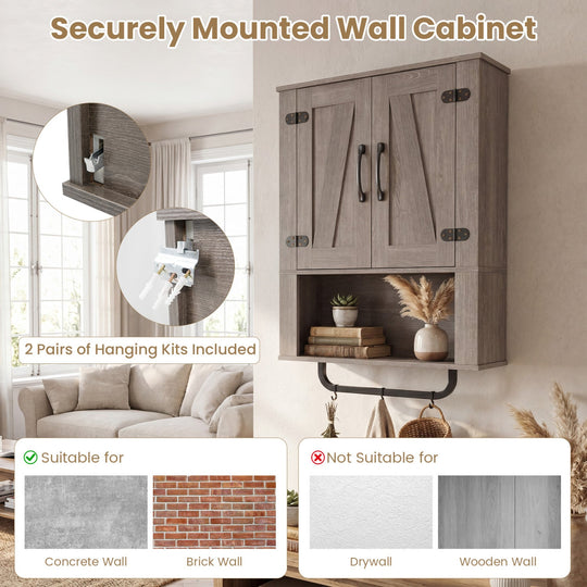 Bathroom Wall Cabinet with Barn Doors and Towel Bar