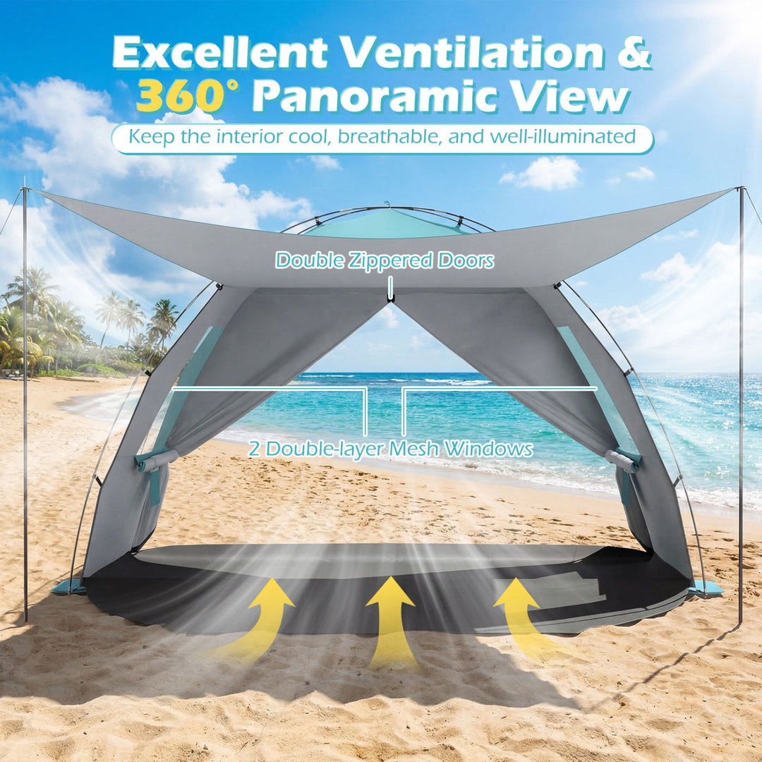 Beach Tent Sun Shelter with Canopy with Extended Floor and Vent Windows