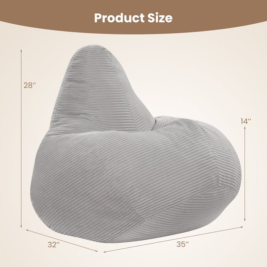 Bean Bag Chair for Adults Accent Lazy Sofa with Skin-friendly Corduroy Cover and Soft Sponge Filling