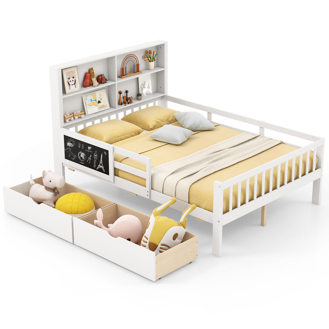 Twin/Full Size Bed Frame with 2 Drawers and Bookcase for Boys and Girls-Full Size