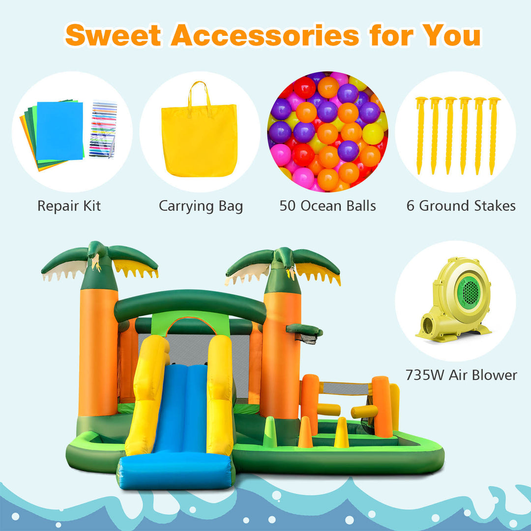 Big Inflatable Bounce House with Slide and Ball Pits for Indoor and Outdoor with 735W Blower