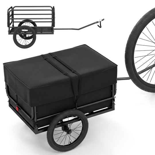 Bike Cargo Trailer with Bag and Cover Heavy-Duty Bicycle Wagon Cart-Black