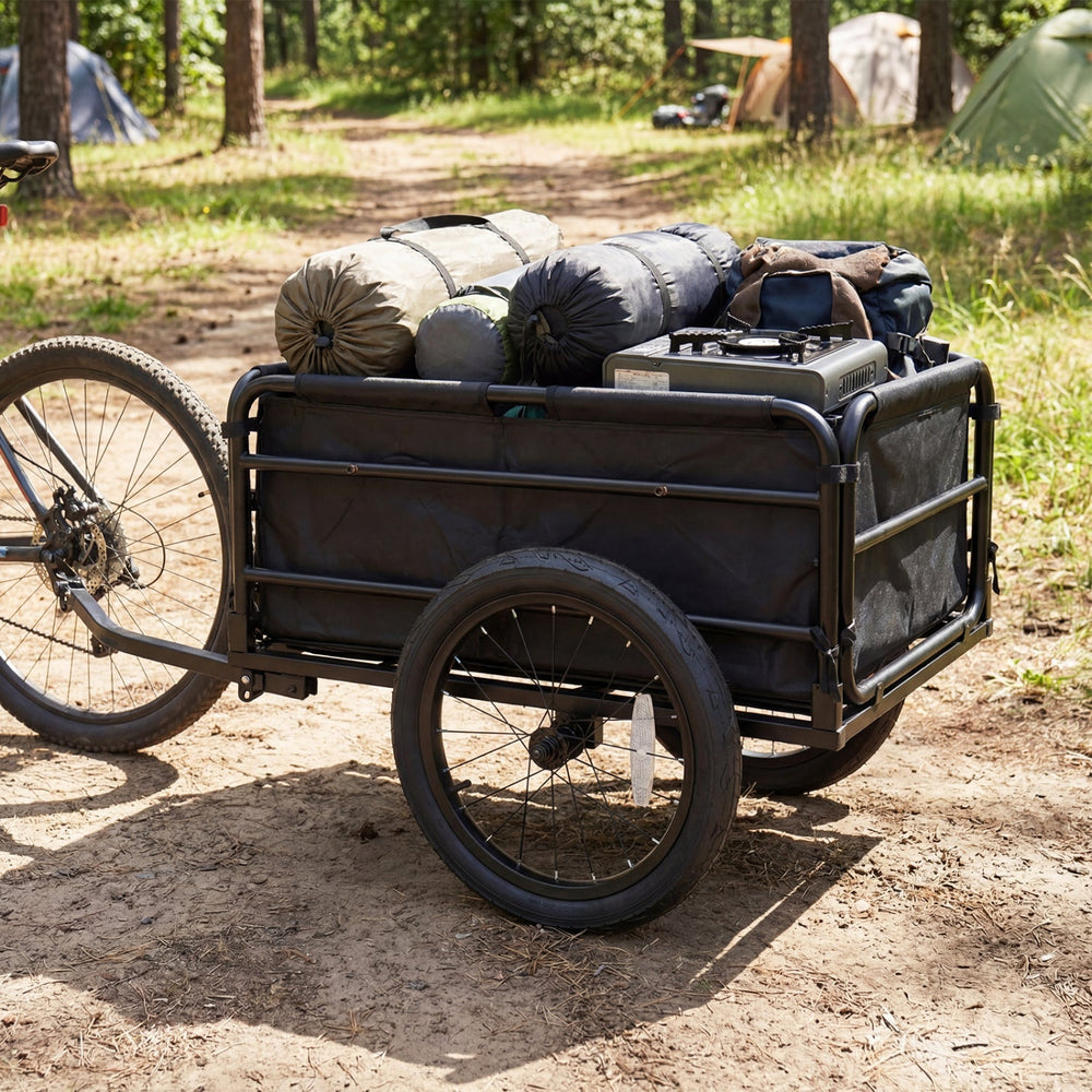 Bike Cargo Trailer with Bag and Cover Heavy-Duty Bicycle Wagon Cart-Black